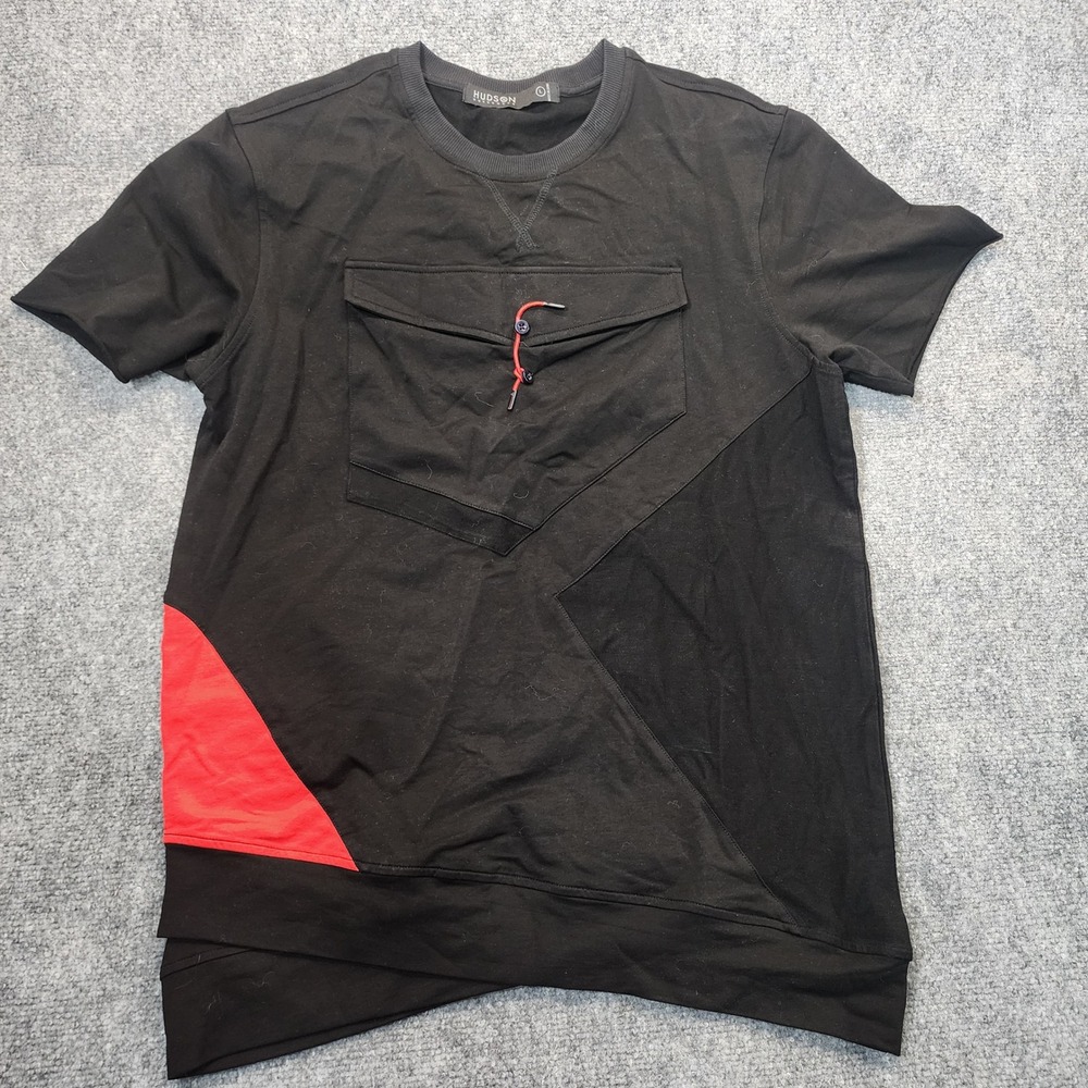 Hudson Outerwear Mens Black Red Colorblock Utility Pocket Side Zip T-Shirt L